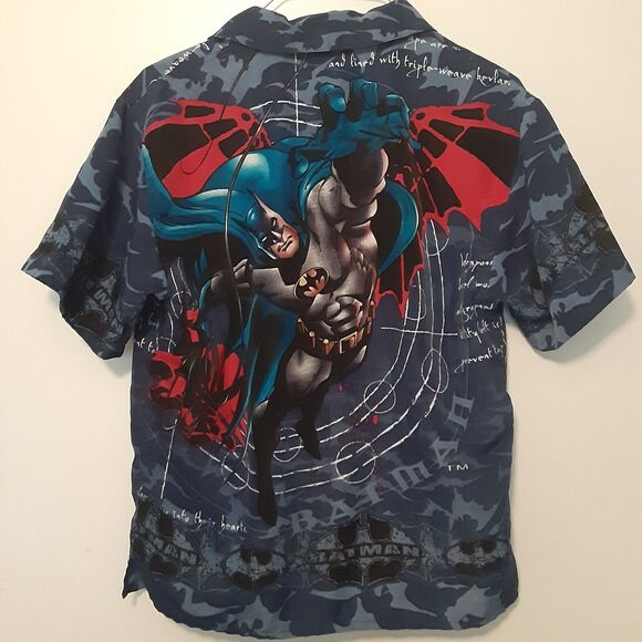 Vtg Batman Mens S Blue AOP Button Up Shirt Dc Comics Warner Bros - Picture 5 of 11
